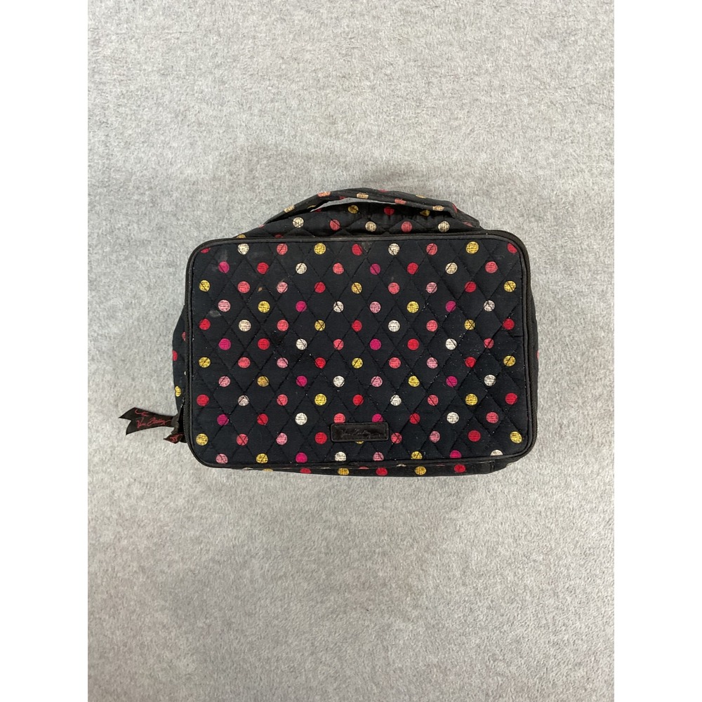 Vera Bradley Grand Traveler Cosmetic Bag Quilted Polka Dot Rose Floral Black